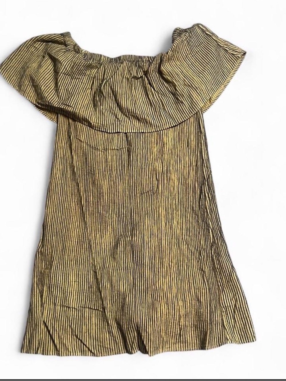 J. Crew Black & Gold Striped Off-Shoulder Dress